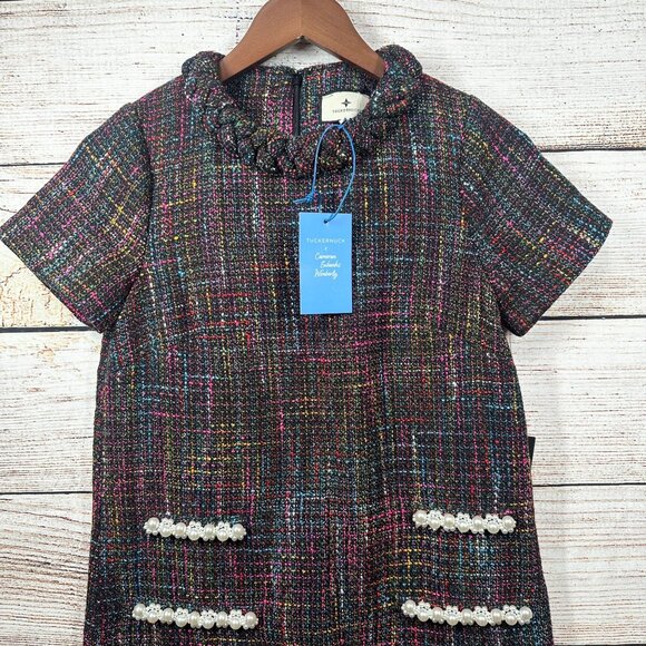 Tuckernuck Cameron Tweed Dress Womens XXS Multicolor Pearl Trim Short Sleeve NWT - Picture 4 of 12